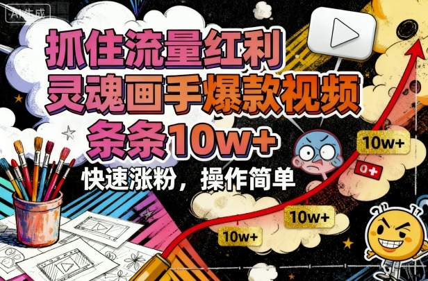 抓住流量红利，灵魂画手爆款视频，条条10w+，快速涨粉，操作简单汇通分享-专注分享网络创业项目实操课程 – 全网首发_高质量创业项目输出汇通分享