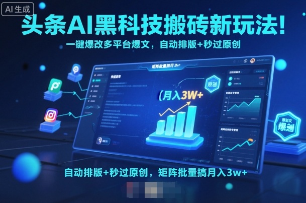 头条AI黑科技搬砖新玩法！一键爆改多平台爆文，自动排版+秒过原创，矩阵批量搞月入3w+【揭秘】汇通分享-专注分享网络创业项目实操课程 – 全网首发_高质量创业项目输出汇通分享