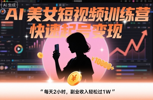 AI美女短视频训练营，快速起号变现，每天2小时，副业收入轻松过1W汇通分享-专注分享网络创业项目实操课程 – 全网首发_高质量创业项目输出汇通分享