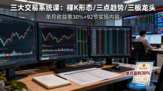 三大交易系统课：裸K形态/三点趋势/三板体系，单月收益率30%+92节实操内容汇通分享-专注分享网络创业项目实操课程 – 全网首发_高质量创业项目输出汇通分享
