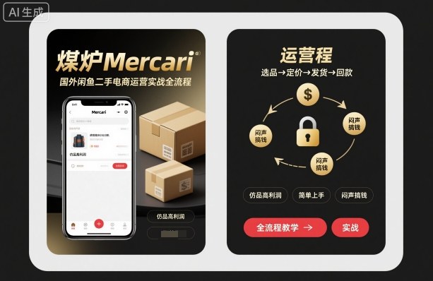 煤炉Mercari国外闲鱼二手电商运营实战全流程，仿品高利润，简单上手，闷声搞钱汇通分享-专注分享网络创业项目实操课程 – 全网首发_高质量创业项目输出汇通分享