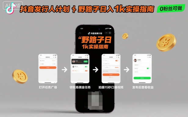 抖音发行人计划全新野路子玩法，随时随地，只要有手机，就能操作，日入1k+【揭秘】汇通分享-专注分享网络创业项目实操课程 – 全网首发_高质量创业项目输出汇通分享