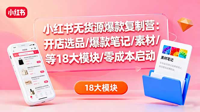 小红书无货源爆款复制营：开店选品/爆款笔记/素材/等18大模块/零成本启动汇通分享-专注分享网络创业项目实操课程 – 全网首发_高质量创业项目输出汇通分享