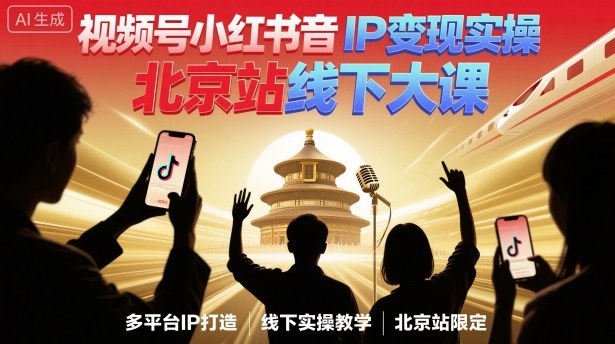 视频号小红书抖音IP变现实操北京站线下大课，40+行业短视频高变现姿势，100+IP高变现实操技术汇通分享-专注分享网络创业项目实操课程 – 全网首发_高质量创业项目输出汇通分享