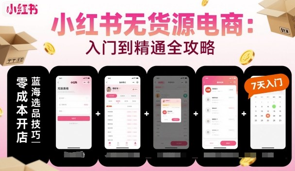 小红书无货源电商，入门到精通，开店+选品+笔记+剪辑+赛道+内容汇通分享-专注分享网络创业项目实操课程 – 全网首发_高质量创业项目输出汇通分享