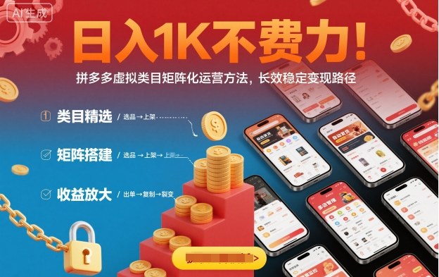 日入1K不费力！拼多多虚拟类目矩阵化运营方法，长效稳定变现路径汇通分享-专注分享网络创业项目实操课程 – 全网首发_高质量创业项目输出汇通分享