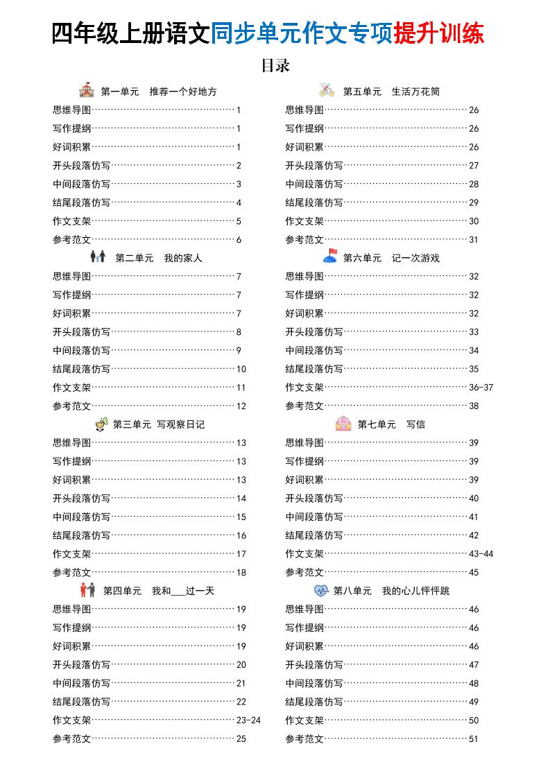 新四上语文同步单元作文专项提升训练（52页）福星网赚创业资源-网赚项目-副业赚钱-互联网创业-资源整合福星网赚资源