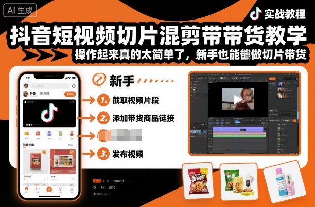 抖音短视频切片混剪带货教学，操作起来真的太简单了，新手也能做切片带货汇通分享-专注分享网络创业项目实操课程 – 全网首发_高质量创业项目输出汇通分享