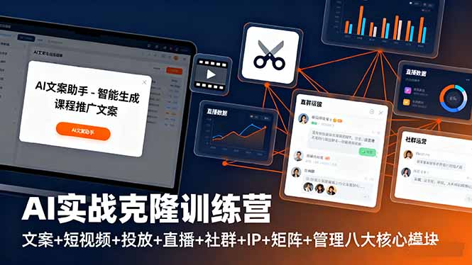 AI实战克隆训练营：文案+短视频+投放+直播+社群+IP+矩阵+管理八大核心模块汇通分享-专注分享网络创业项目实操课程 – 全网首发_高质量创业项目输出汇通分享