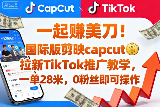 一起賺美刀！国际版剪映capcut拉新TikTok推广教学，一单28米，0粉丝即可操作(附推广入口和教学)汇通分享-专注分享网络创业项目实操课程 – 全网首发_高质量创业项目输出汇通分享