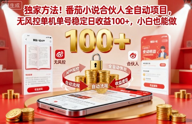 独家方法！番茄小说合伙人全自动挂G项目，无风控单机单号稳定日收益100+，小白也能做【揭秘】汇通分享-专注分享网络创业项目实操课程 – 全网首发_高质量创业项目输出汇通分享