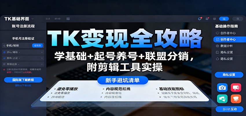 TK变现全攻略：学基础+起号养号+联盟分销，附剪辑工具实操汇通分享-专注分享网络创业项目实操课程 – 全网首发_高质量创业项目输出汇通分享