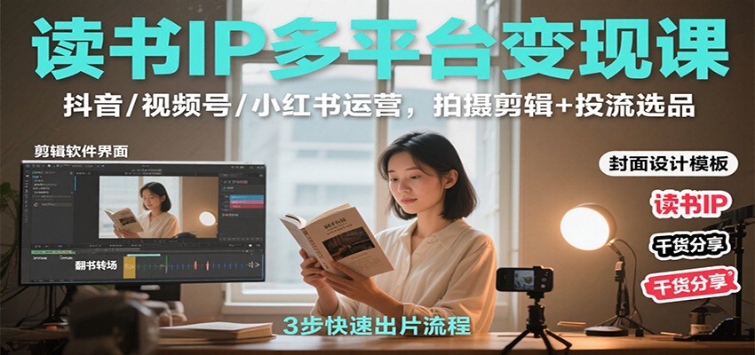 读书IP多平台变现课：抖音/视频号/小红书运营，拍摄剪辑+投流选品汇通分享-专注分享网络创业项目实操课程 – 全网首发_高质量创业项目输出汇通分享