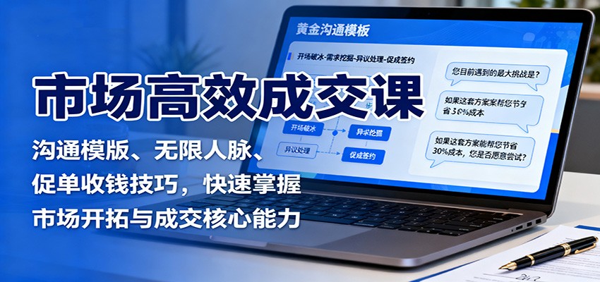 市场高效成交课：沟通模版、无限人脉、促单收钱技巧，快速掌握市场开拓与成交核心能力汇通分享-专注分享网络创业项目实操课程 – 全网首发_高质量创业项目输出汇通分享