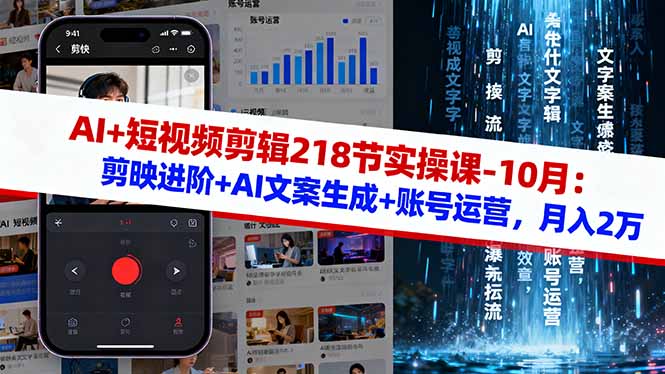 AI+短视频剪辑218节实操课-10月：剪映进阶+AI文案生成+账号运营，月入2万汇通分享-专注分享网络创业项目实操课程 – 全网首发_高质量创业项目输出汇通分享