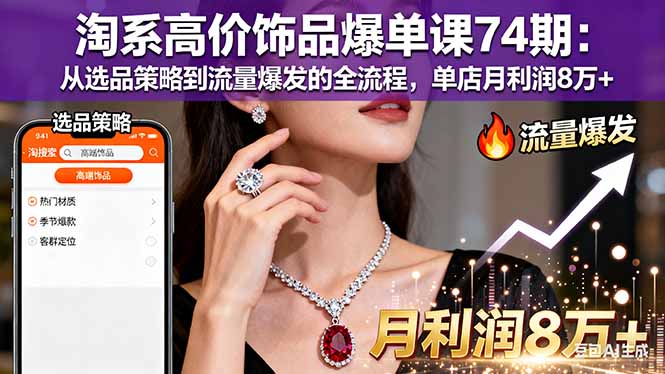淘系高价饰品爆单课74期：从选品策略到流量爆发的全流程，单店月利润8万+汇通分享-专注分享网络创业项目实操课程 – 全网首发_高质量创业项目输出汇通分享
