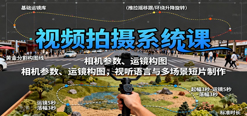 视频拍摄系统课：相机参数、运镜构图，视听语言与多场景短片制作汇通分享-专注分享网络创业项目实操课程 – 全网首发_高质量创业项目输出汇通分享
