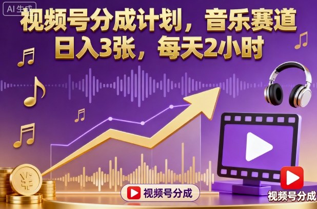 视频号分成计划，音乐赛道，日入3张，每天2小时汇通分享-专注分享网络创业项目实操课程 – 全网首发_高质量创业项目输出汇通分享
