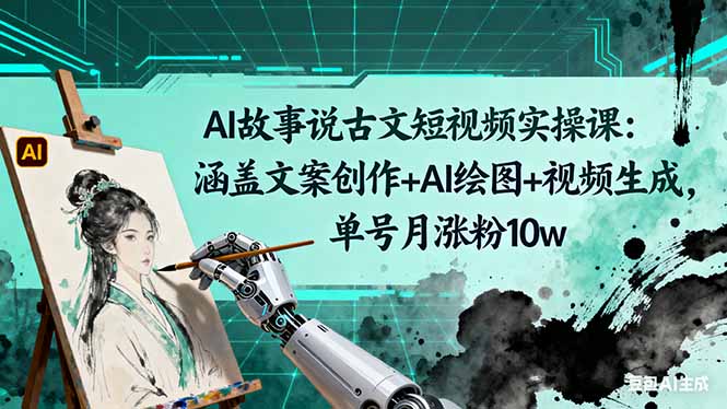 AI故事说古文短视频实操课:涵盖文案创作+AI绘图+视频生成,单号月涨粉10w-副业联盟