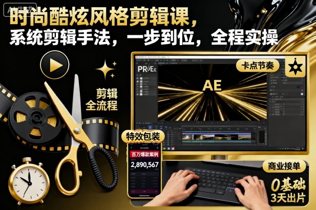 时尚酷炫风格剪辑课,系统剪辑手法,一步到位,全程实操-副业联盟