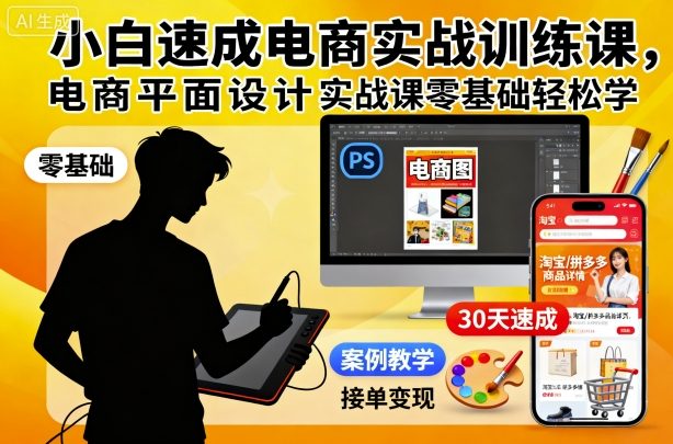 小白速成电商实战训练课,电商平面设计实战课零基础轻松学-副业联盟