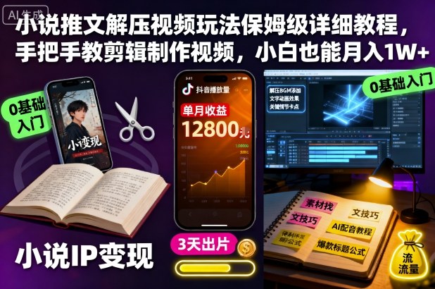 小说推文解压视频玩法保姆级详细教程,手把手教剪辑制作视频,小白也能月入1W+-副业联盟