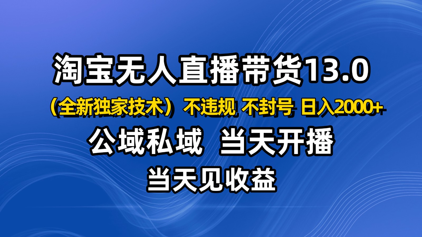 淘宝无人直播13.0，公域私域技术，不封号，不违规 布局下半年旺季赛道，日入2000+-天云资源网