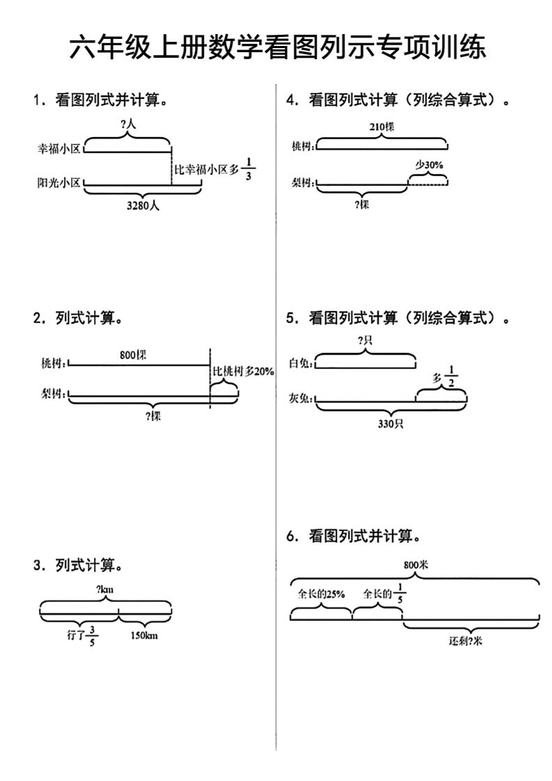 六上数学看图列式-副业联盟