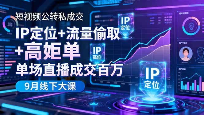 短视频公转私成交9月线下大课,IP定位+流量偷取+高客单,单场直播成交百万-风口项目网_项目资源_网络赚钱副业分享_创业项目_兼职副业_中创网_抖音教程