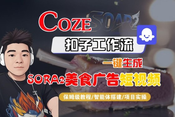 Coze扣子智能体工作流一键生成“SORA2美食广告“短视频,全流程保姆级教学-副业联盟