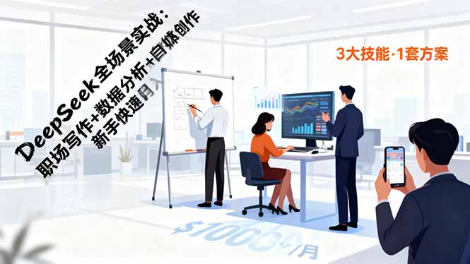 DeepSeek全场景实战:职场写作+数据分析+自媒体创作,新手快速月入过万-副业联盟
