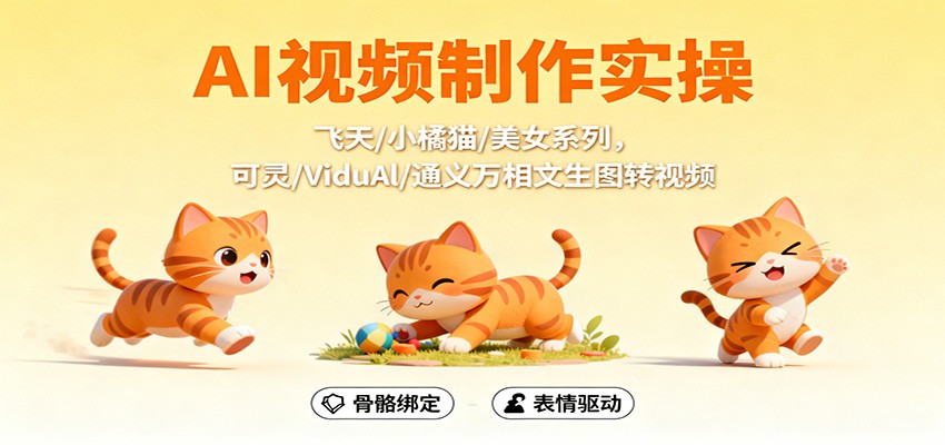 AI视频制作实操,飞天/小橘猫/美女系列,可灵/ViduAl/通义万相文生图转视频-汉兴项目网创资源网