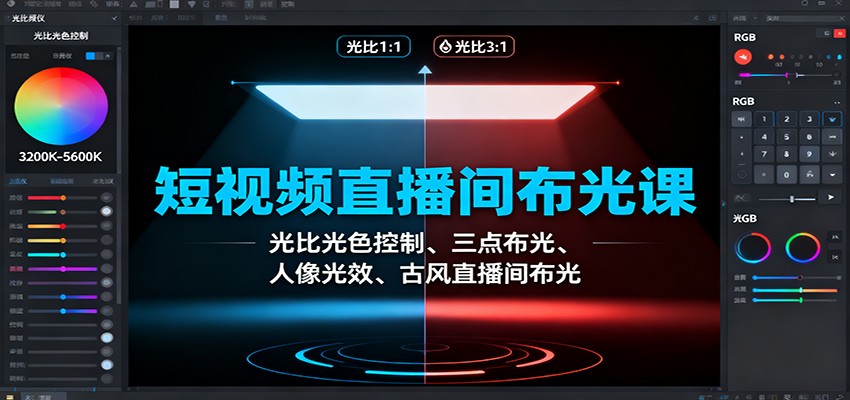 短视频直播间布光课:光比光色控制、三点布光、人像光效、古风直播间布光-副业联盟