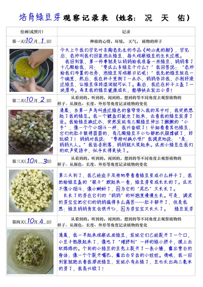 四上语文习作三：培育绿豆芽观察日记2《写观察日记》4页|副业联盟
