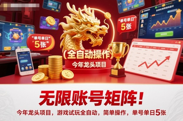 无限账号矩阵!今年龙头项目,游戏试玩全自动,简单操作,单号单日5张【揭秘】-副业联盟