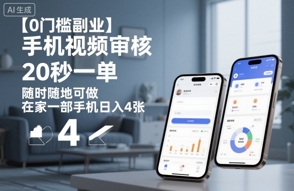 【0门槛副业】手机视频审核，20秒一单，随时随地可做，在家一部手机日入4张【揭秘】-副业联盟