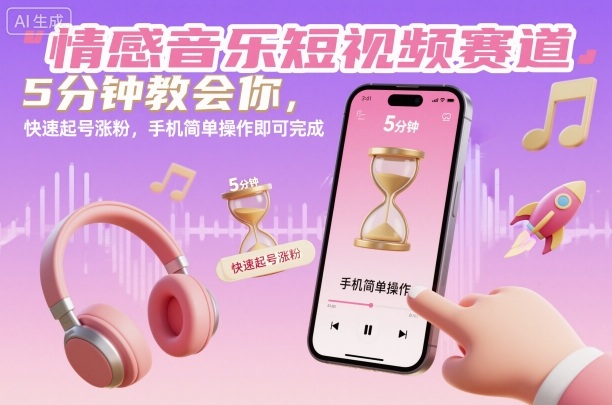 情感音乐短视频赛道,5分钟教会你,快速起号涨粉,手机简单操作即可完成-创富笔记