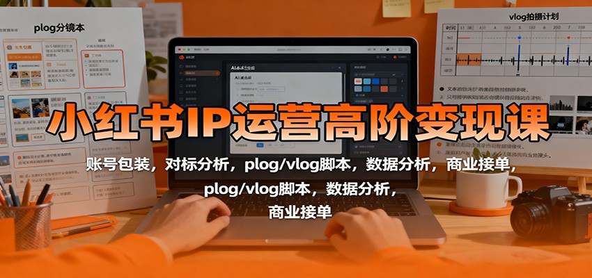 小红书IP运营高阶变现课:账号包装,对标分析,plog/vlog脚本,数据分析,商业接单-摇钱述网创