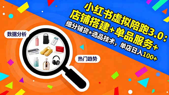 小红书虚拟陪跑3.0：店铺搭建+单品服务+细分铺货+选品技术，单店日入100+-天云资源网
