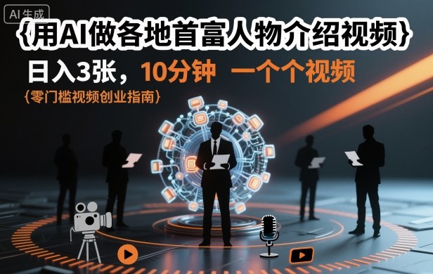 用AI做各地首富人物介绍视频，日入3张，10分钟一个视频福瑞网创-中创网-福缘网-冒泡网-资源之家-魔方项目库福瑞网创联盟