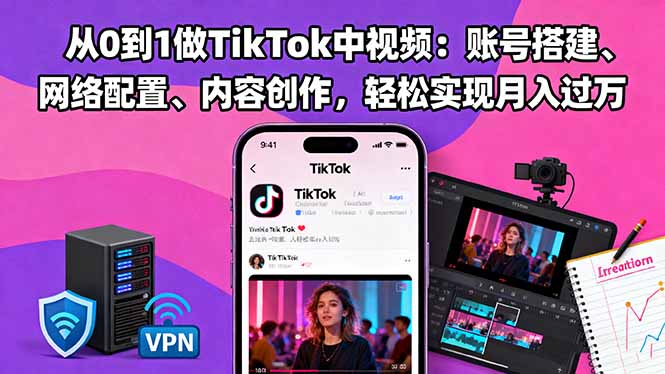 从0到1做TikTok中视频：账号搭建、网络配置、内容创作，轻松实现月入过万-A5资源网