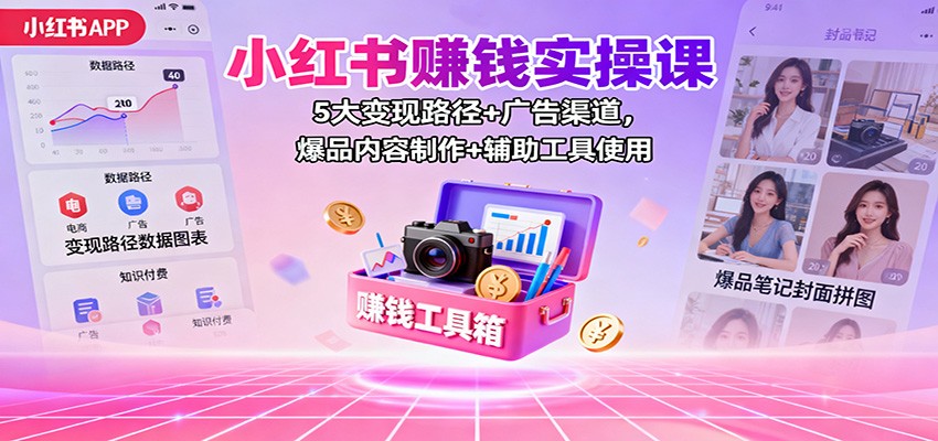 小红书赚钱实操课：5大变现路径+广告渠道，爆品内容制作+辅助工具使用-A5资源网