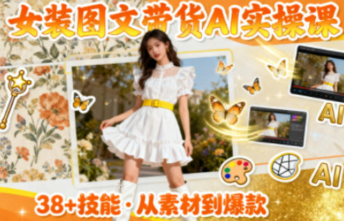 女装图文带货的AI实操课，覆盖38个实用技能，快速提升素材制作效率-新时光资源网