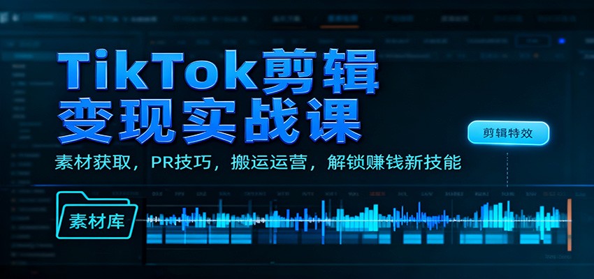 TikTok剪辑变现实战课：素材获取，PR技巧，搬运运营，解锁赚钱新技能福瑞网创-中创网-福缘网-冒泡网-资源之家-魔方项目库福瑞网创联盟