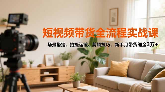 短视频带货全流程实战课，场景搭建、拍摄运镜、剪辑技巧，新手月带货佣金3万+-吾爱自习网