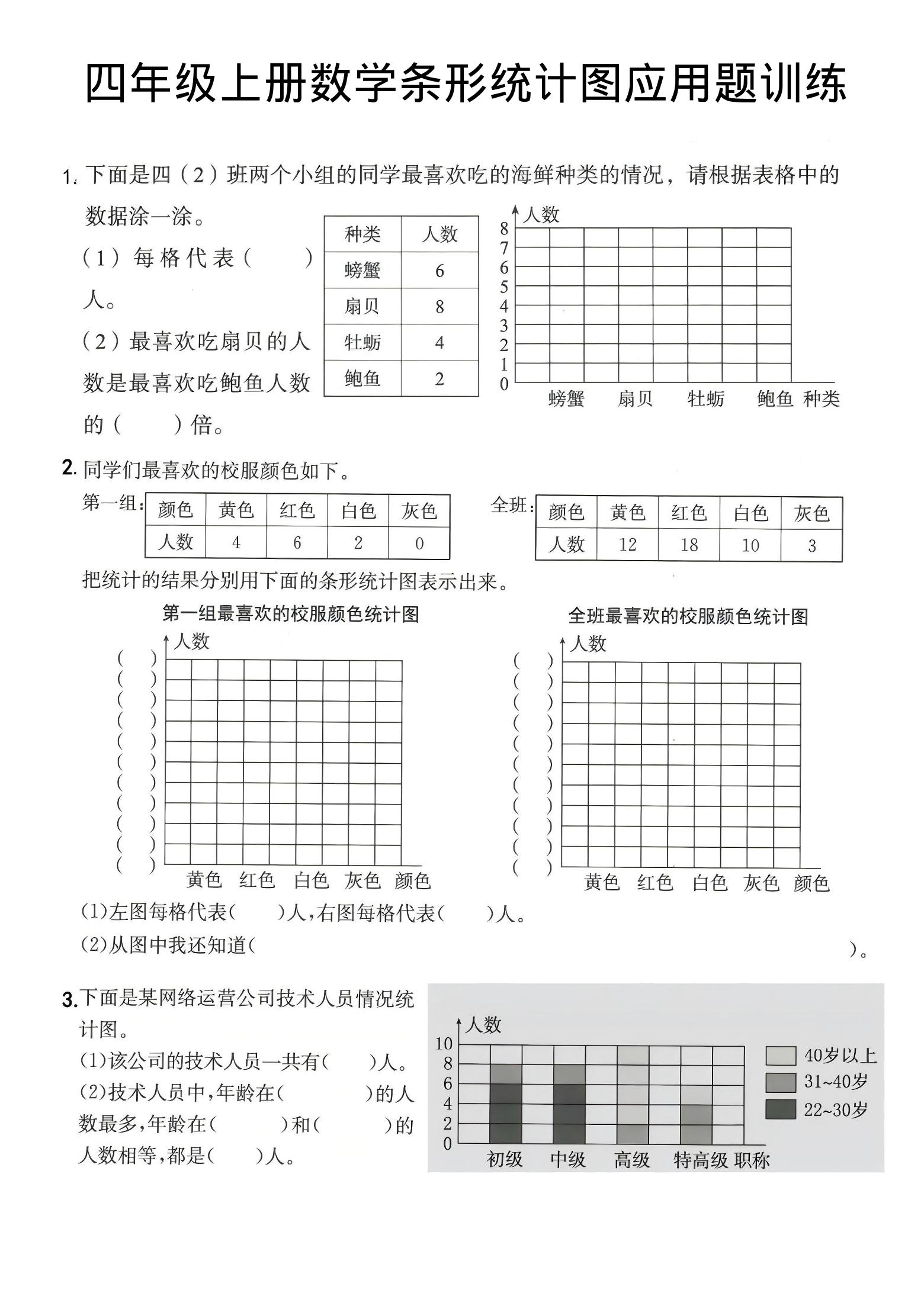 四年级上数学条形统计图应用题训练-吾爱自习网