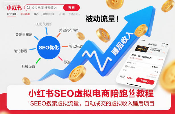 小红书SEO虚拟电商陪跑教程，实现seo搜索被动流量，自动成交的被动收入睡后项目-吾爱自习网