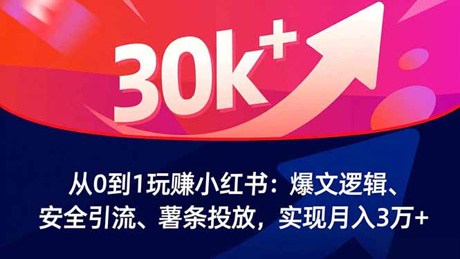 从0到1玩赚小红书：爆文逻辑、安全引流、薯条投放，实现月入3万+-吾爱自习网
