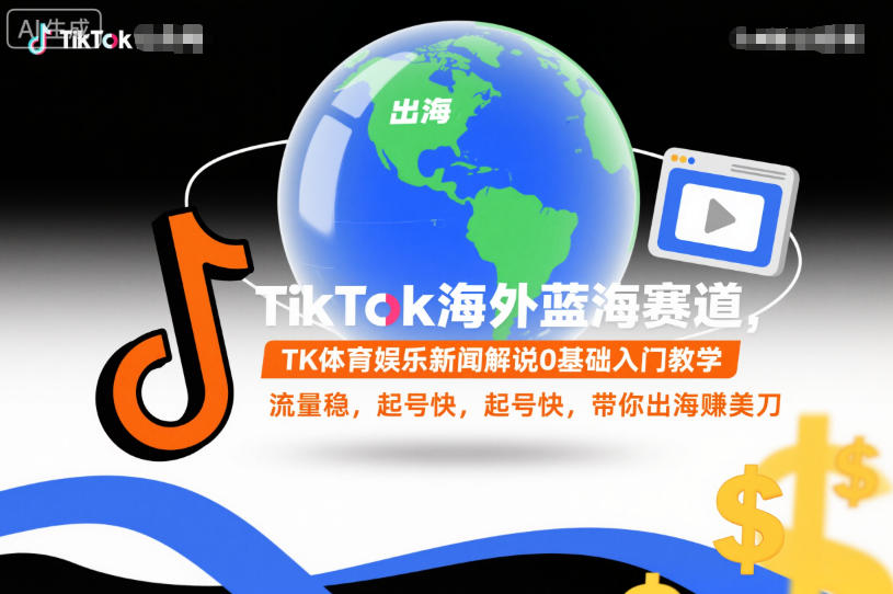 TikTok海外蓝海赛道,TK体育娱乐新闻解说0基础入门教学,流量稳,起号快,带你出海賺美刀-路子网