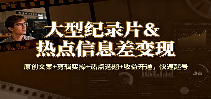 大型纪录片&热点信息差变现:原创文案+剪辑实操+热点选题+收益开通,快速起号-吾爱自习网